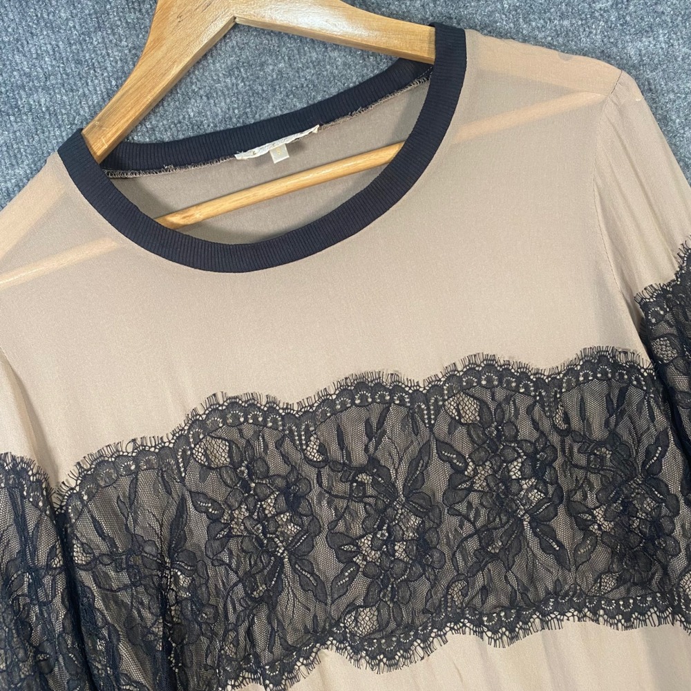 Gold Hawk Silk Lace Top Womens Small Long Sleeve Sheer Romantic Goth Coquette